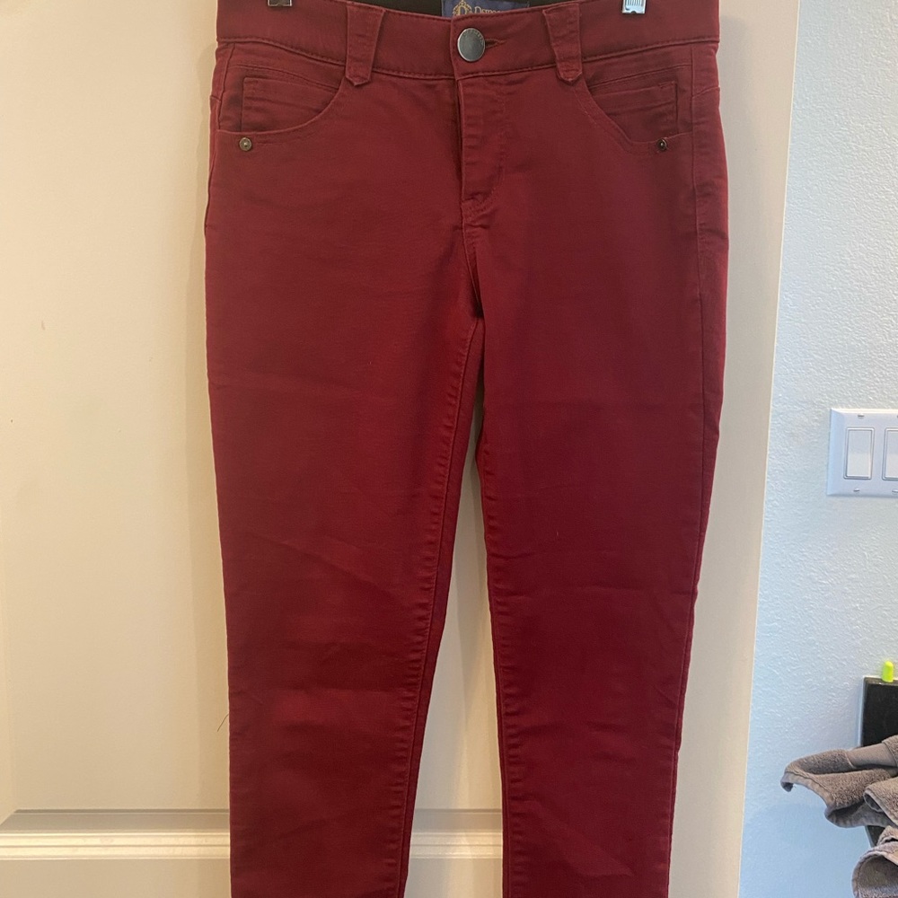 Red fabric skinny slacks , size 2